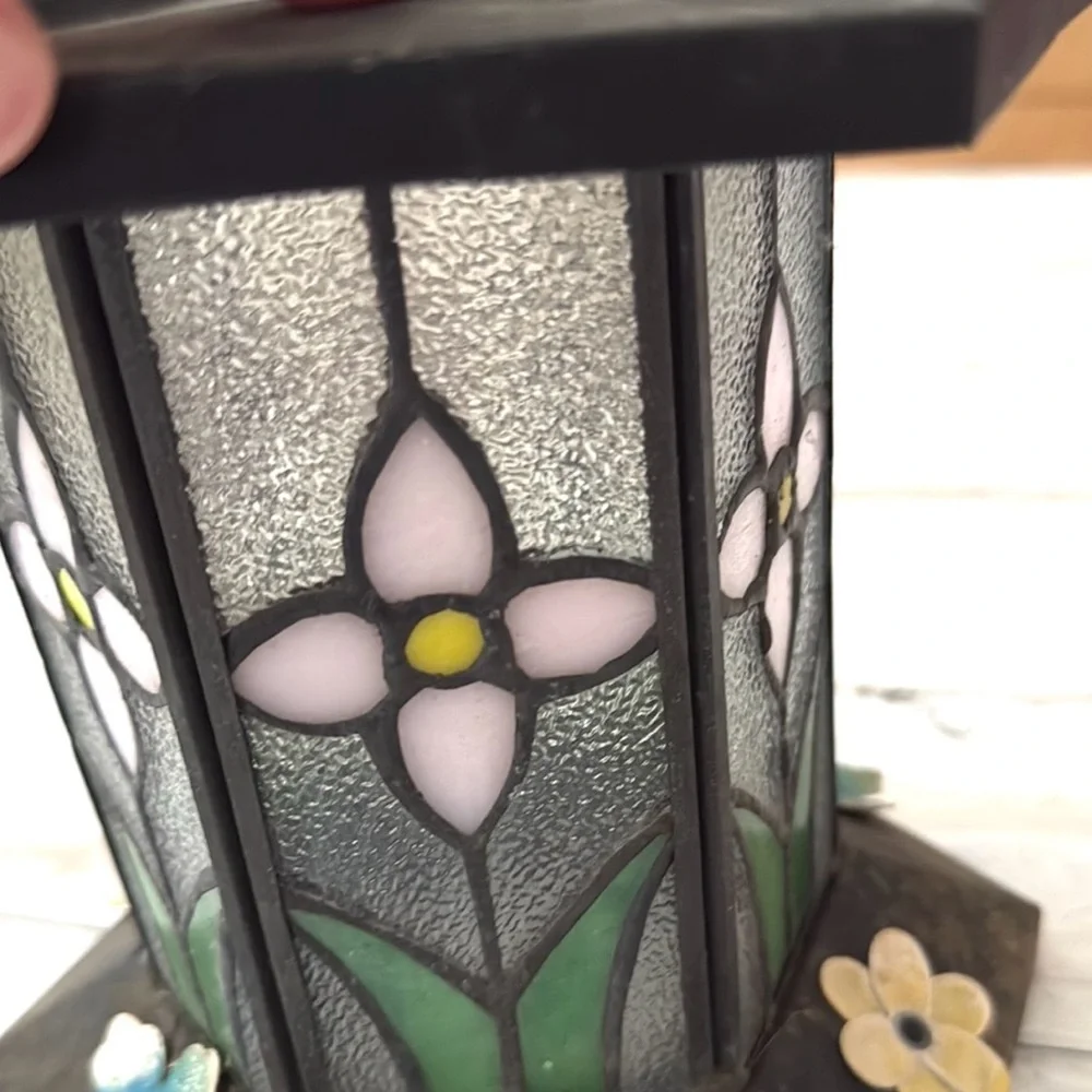 Stained Glass Floral Candle Holder Outdoor Yard Decor Light Sconce 7in Tall